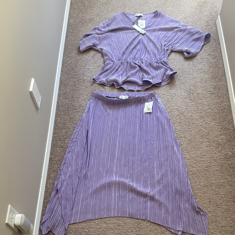 Oli Viv Purple Ribbed Skirt and Top Set